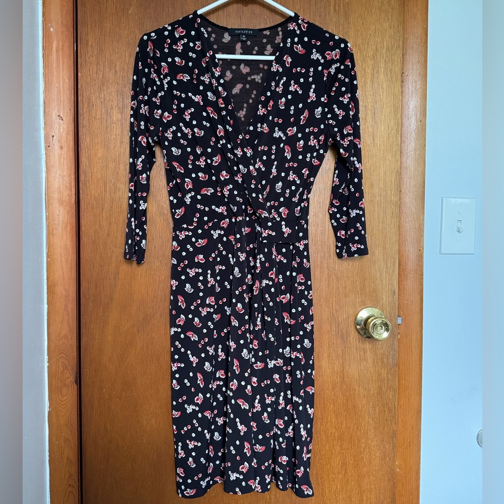 Faux Wrap Dress 3/4 Sleeve